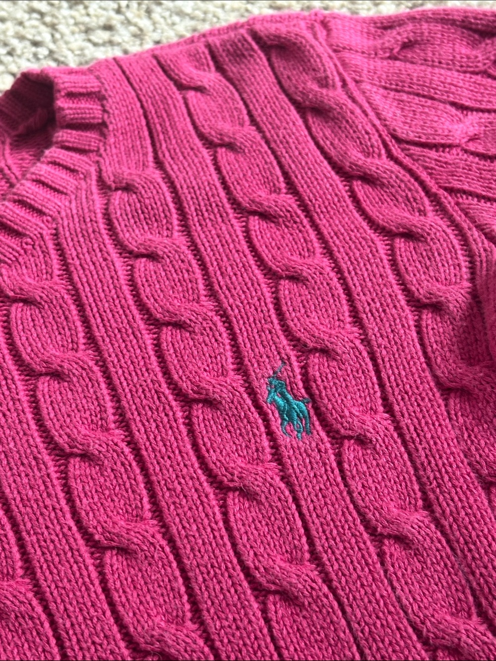 Ralph Lauren Fuchsia 100% cotton Cable-Knit Crewneck Sweater - Picture 3 of 6